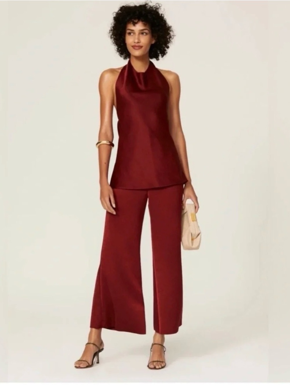 $345 NWT VINCE Sz6 SATIN HI-RISE SLIM WIDE FLARE PANT CURRANT